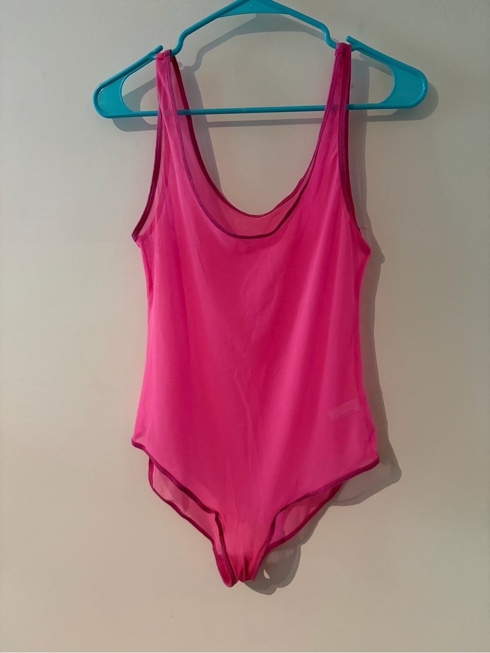 Y2K American Apparel Pink Mesh Sheer Bodysuit One Piece Rave Festival Party